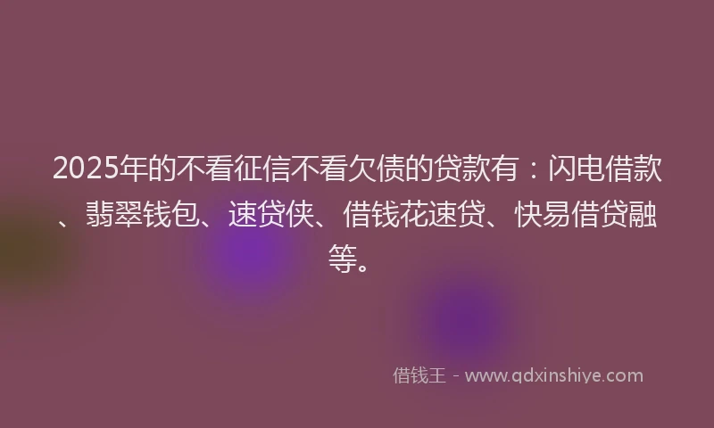 2025年的不看征信不看欠债的贷款有：闪电借款、翡翠钱包、速贷侠、借钱花速贷、快易借贷融等。