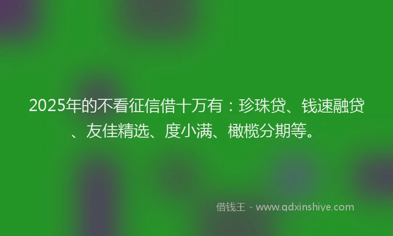 2025年的不看征信借十万有：珍珠贷、钱速融贷、友佳精选、度小满、橄榄分期等。