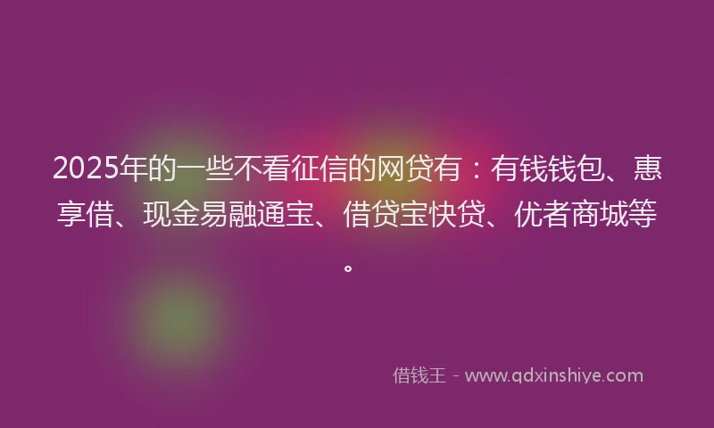 2025年的一些不看征信的网贷有：有钱钱包、惠享借、现金易融通宝、借贷宝快贷、优者商城等。