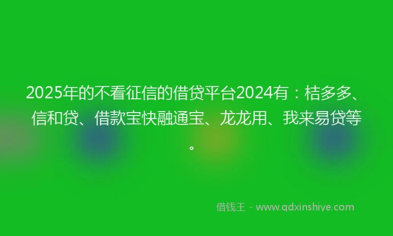 2025年的不看征信的借贷平台2024有：桔多多、信和贷、借款宝快融通宝、龙龙用、我来易贷等。