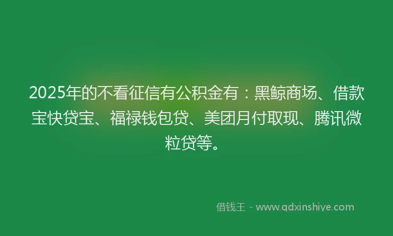 2025年的不看征信有公积金有：黑鲸商场、借款宝快贷宝、福禄钱包贷、美团月付取现、腾讯微粒贷等。