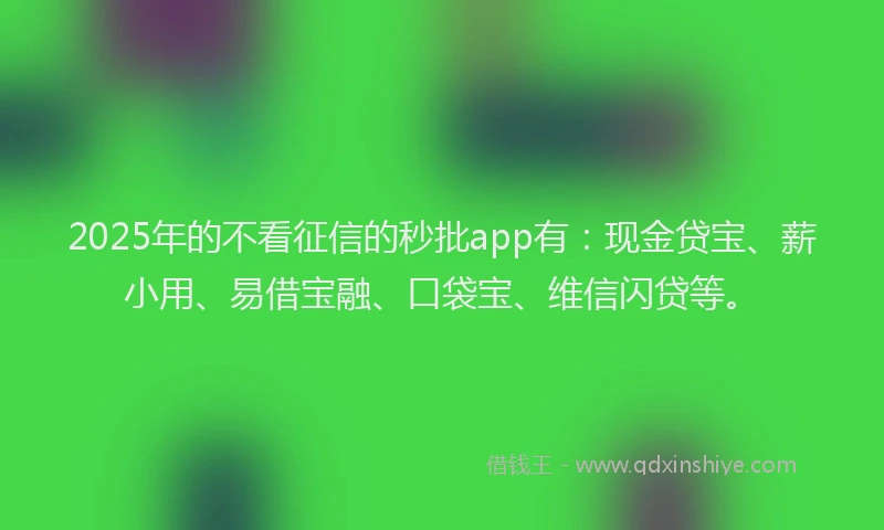 2025年的不看征信的秒批app有：现金贷宝、薪小用、易借宝融、口袋宝、维信闪贷等。