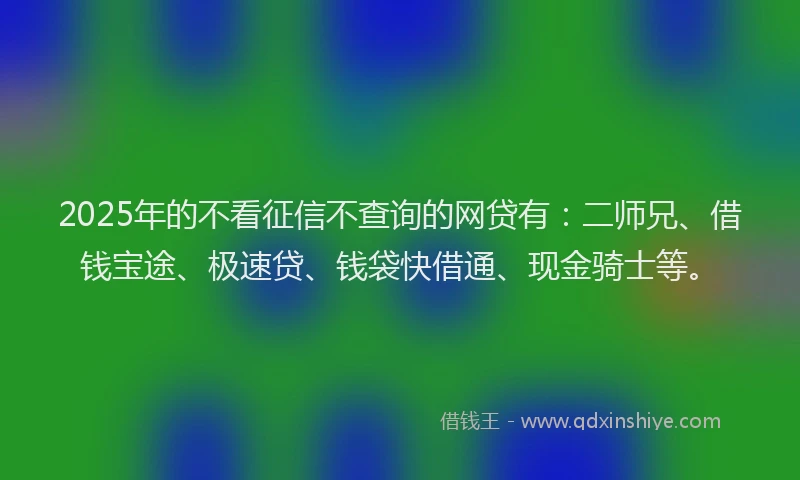 2025年的不看征信不查询的网贷有：二师兄、借钱宝途、极速贷、钱袋快借通、现金骑士等。