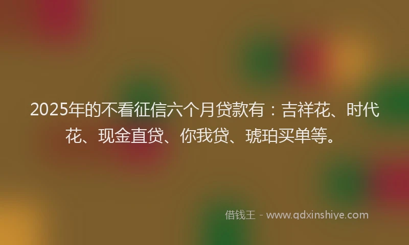 2025年的不看征信六个月贷款有：吉祥花、时代花、现金直贷、你我贷、琥珀买单等。