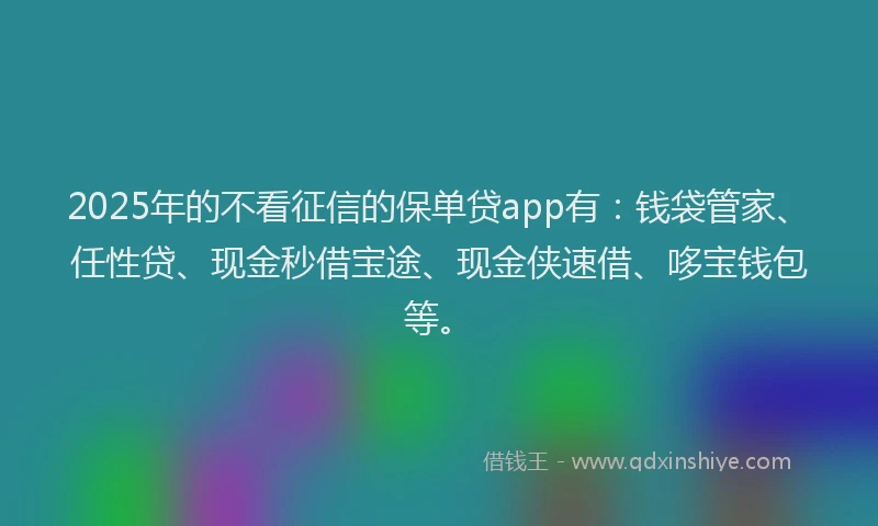 2025年的不看征信的保单贷app有：钱袋管家、任性贷、现金秒借宝途、现金侠速借、哆宝钱包等。