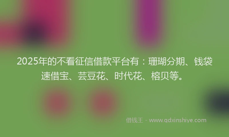 2025年的不看征信借款平台有：珊瑚分期、钱袋速借宝、芸豆花、时代花、榕贝等。