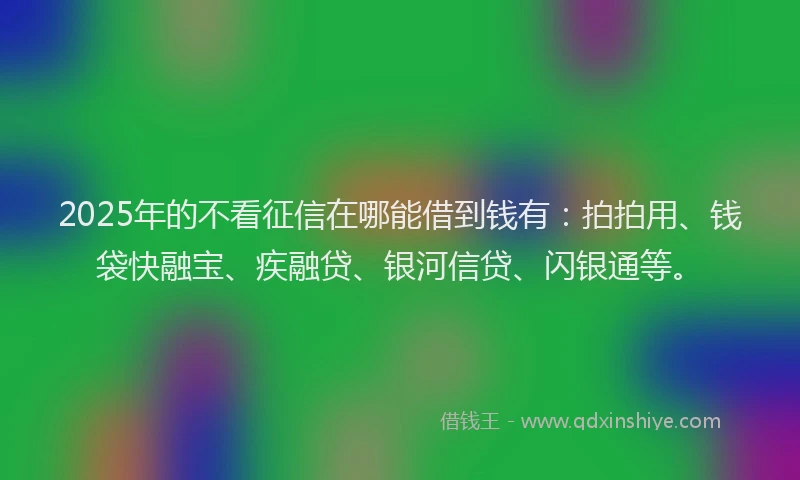 2025年的不看征信在哪能借到钱有：拍拍用、钱袋快融宝、疾融贷、银河信贷、闪银通等。