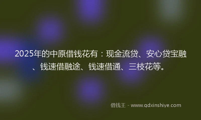 2025年的中原借钱花有：现金流贷、安心贷宝融、钱速借融途、钱速借通、三枝花等。