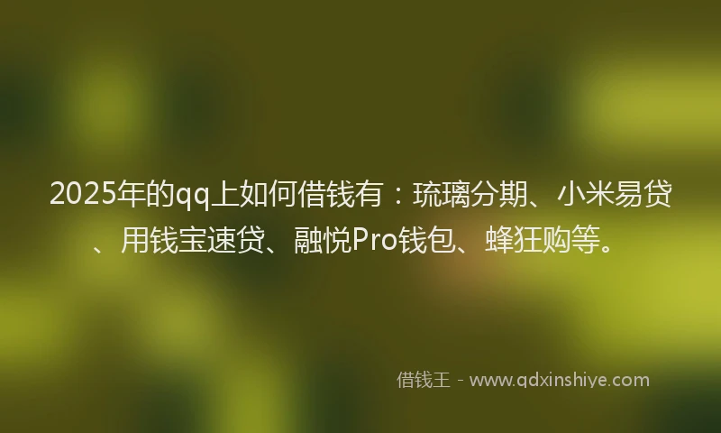2025年的qq上如何借钱有：琉璃分期、小米易贷、用钱宝速贷、融悦Pro钱包、蜂狂购等。