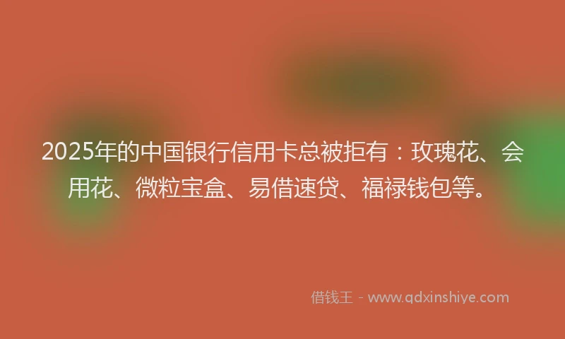 2025年的中国银行信用卡总被拒有：玫瑰花、会用花、微粒宝盒、易借速贷、福禄钱包等。