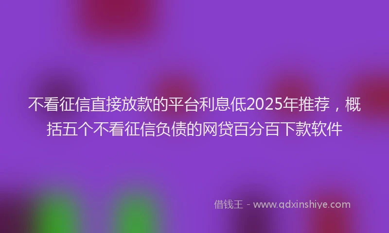 不看征信直接放款的平台利息低2025年推荐，概括五个不看征信负债的网贷百分百下款软件