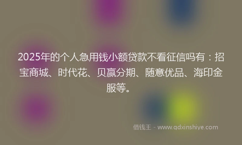 2025年的个人急用钱小额贷款不看征信吗有：招宝商城、时代花、贝赢分期、随意优品、海印金服等。