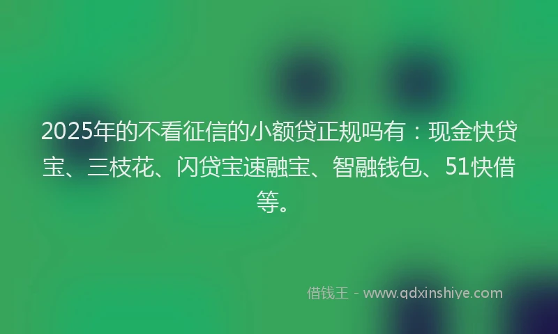 2025年的不看征信的小额贷正规吗有：现金快贷宝、三枝花、闪贷宝速融宝、智融钱包、51快借等。