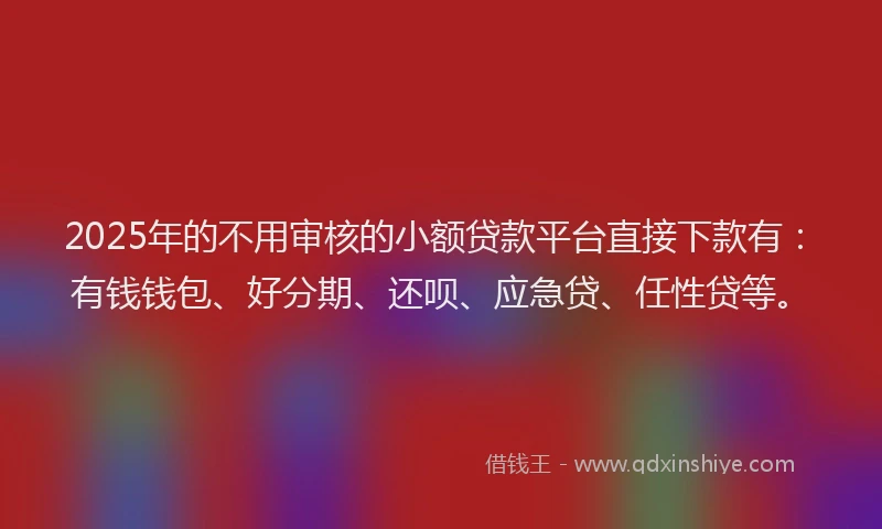 2025年的不用审核的小额贷款平台直接下款有：有钱钱包、好分期、还呗、应急贷、任性贷等。