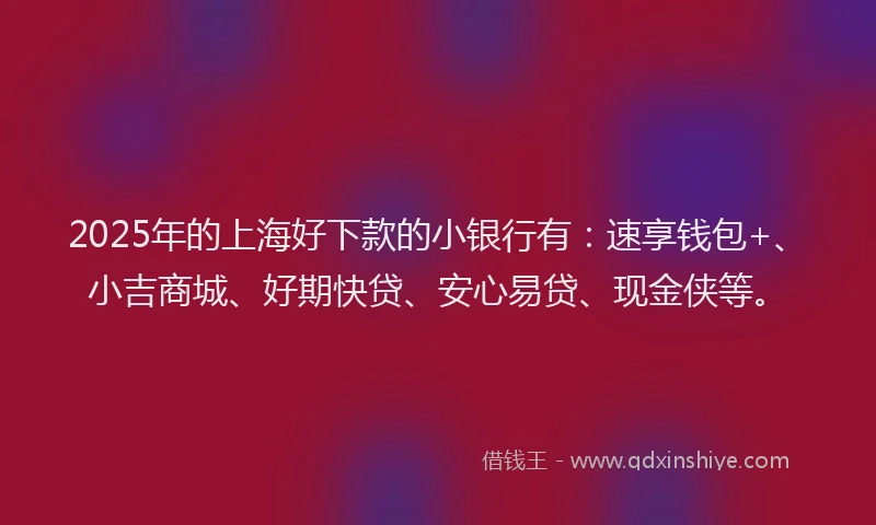 2025年的上海好下款的小银行有：速享钱包+、小吉商城、好期快贷、安心易贷、现金侠等。