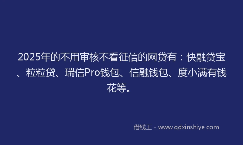 2025年的不用审核不看征信的网贷有：快融贷宝、粒粒贷、瑞信Pro钱包、信融钱包、度小满有钱花等。