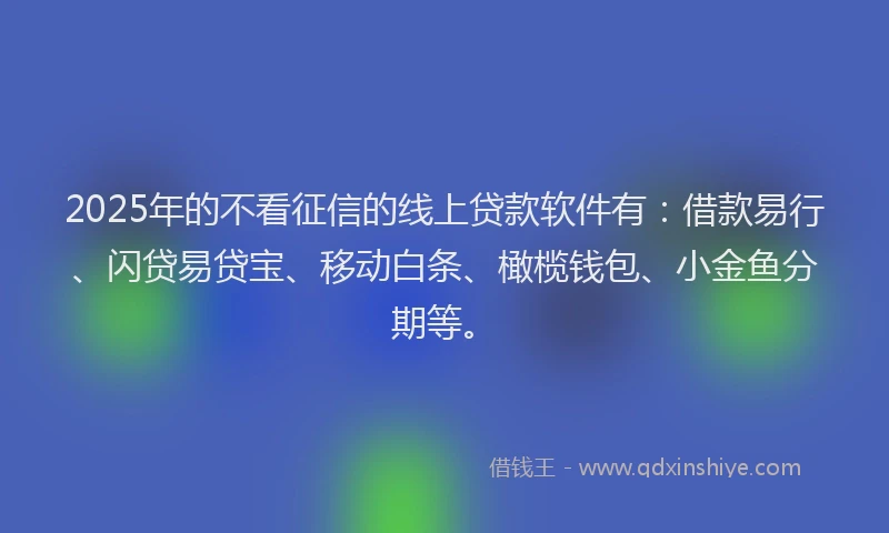2025年的不看征信的线上贷款软件有：借款易行、闪贷易贷宝、移动白条、橄榄钱包、小金鱼分期等。