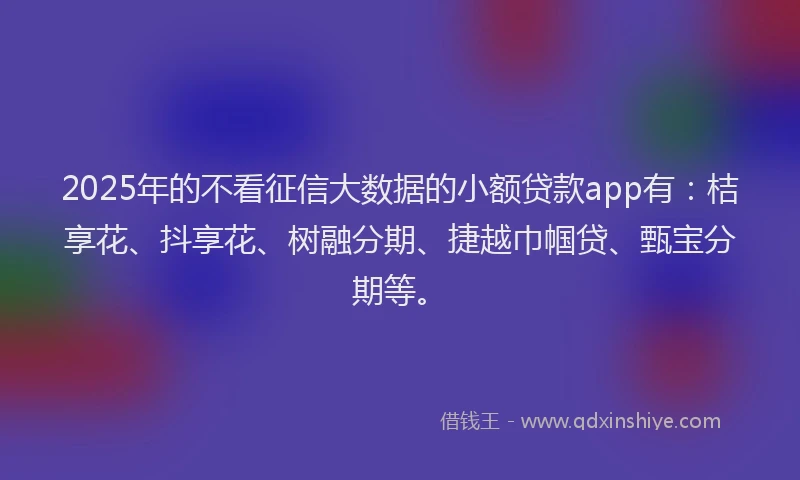 2025年的不看征信大数据的小额贷款app有：桔享花、抖享花、树融分期、捷越巾帼贷、甄宝分期等。