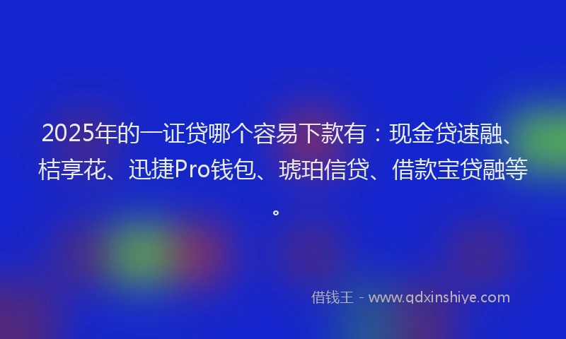 2025年的一证贷哪个容易下款有：现金贷速融、桔享花、迅捷Pro钱包、琥珀信贷、借款宝贷融等。