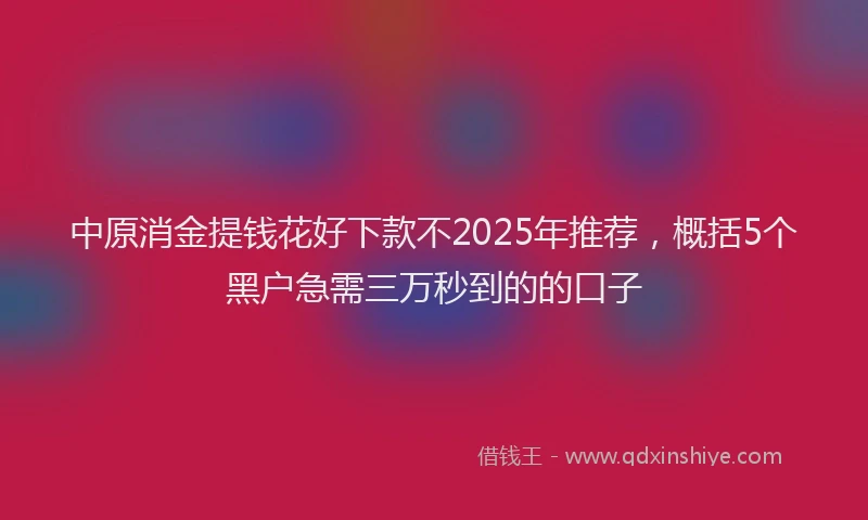 中原消金提钱花好下款不2025年推荐，概括5个黑户急需三万秒到的的口子