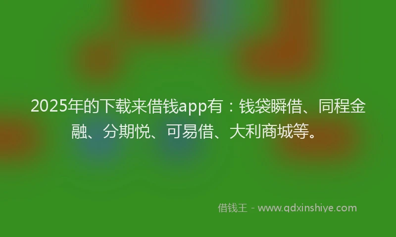 2025年的下载来借钱app有：钱袋瞬借、同程金融、分期悦、可易借、大利商城等。