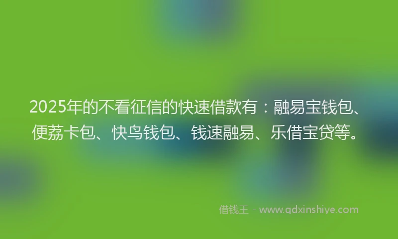 2025年的不看征信的快速借款有：融易宝钱包、便荔卡包、快鸟钱包、钱速融易、乐借宝贷等。