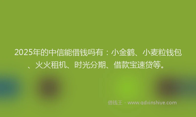 2025年的中信能借钱吗有：小金鹤、小麦粒钱包、火火租机、时光分期、借款宝速贷等。