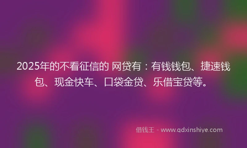 2025年的不看征信的 网贷有：有钱钱包、捷速钱包、现金快车、口袋金贷、乐借宝贷等。