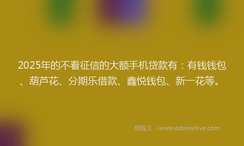 2025年的不看征信的大额手机贷款有：有钱钱包、葫芦花、分期乐借款、鑫悦钱包、新一花等。