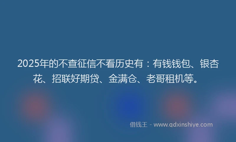 2025年的不查征信不看历史有：有钱钱包、银杏花、招联好期贷、金满仓、老哥租机等。