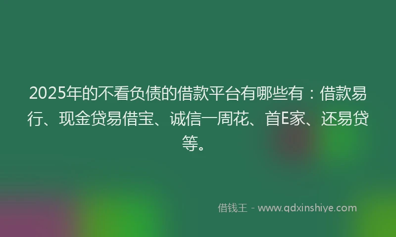 2025年的不看负债的借款平台有哪些有：借款易行、现金贷易借宝、诚信一周花、首E家、还易贷等。