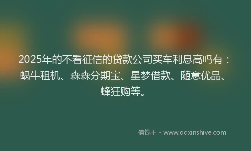 2025年的不看征信的贷款公司买车利息高吗有:蜗牛租机、森森分期宝、星梦借款、随意优品、蜂狂购等。