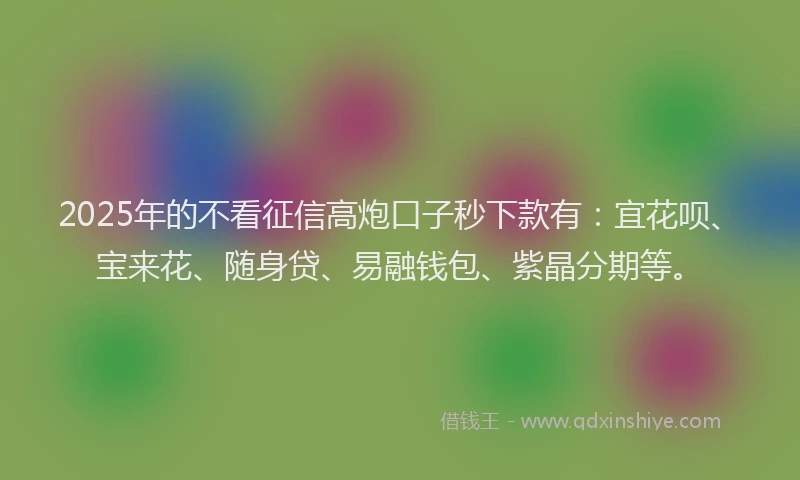 2025年的不看征信高炮口子秒下款有：宜花呗、宝来花、随身贷、易融钱包、紫晶分期等。