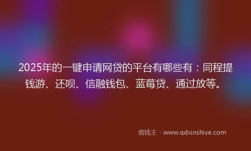 2025年的一键申请网贷的平台有哪些有：同程提钱游、还呗、信融钱包、蓝莓贷、通过放等。
