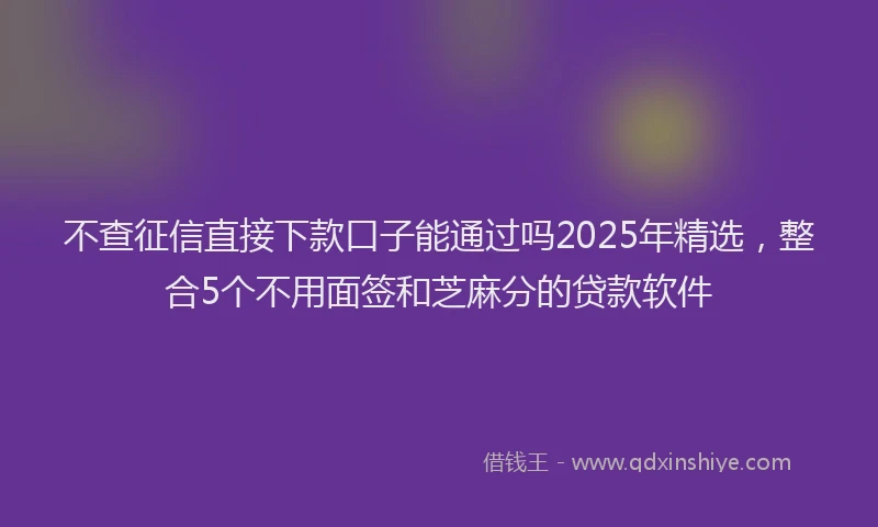 不查征信直接下款口子能通过吗2025年精选，整合5个不用面签和芝麻分的贷款软件