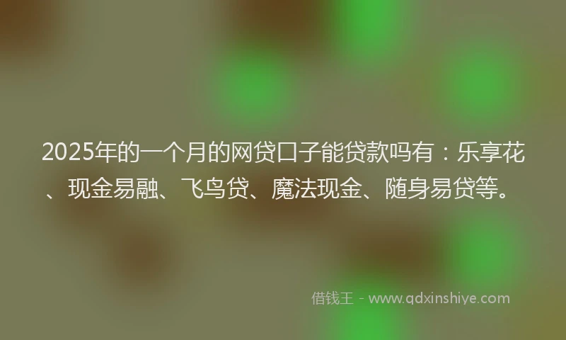 2025年的一个月的网贷口子能贷款吗有：乐享花、现金易融、飞鸟贷、魔法现金、随身易贷等。