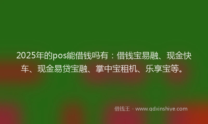 2025年的pos能借钱吗有：借钱宝易融、现金快车、现金易贷宝融、掌中宝租机、乐享宝等。