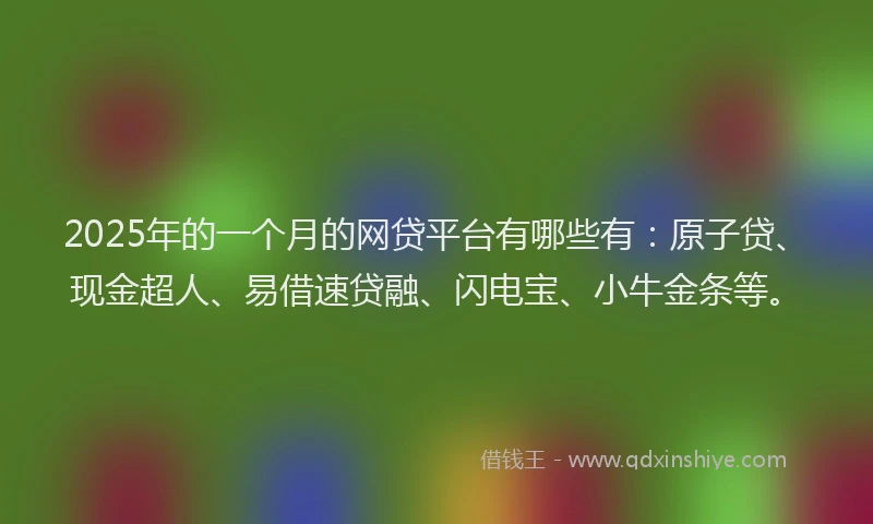 2025年的一个月的网贷平台有哪些有：原子贷、现金超人、易借速贷融、闪电宝、小牛金条等。