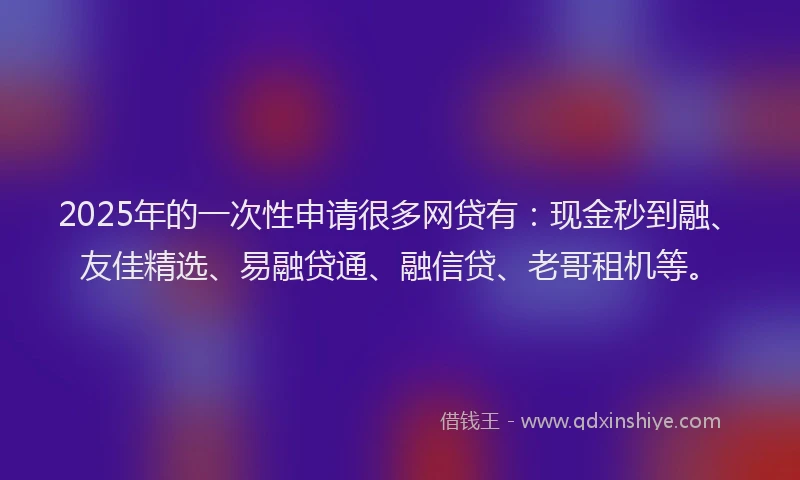 2025年的一次性申请很多网贷有：现金秒到融、友佳精选、易融贷通、融信贷、老哥租机等。