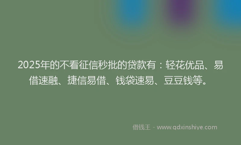 2025年的不看征信秒批的贷款有：轻花优品、易借速融、捷信易借、钱袋速易、豆豆钱等。