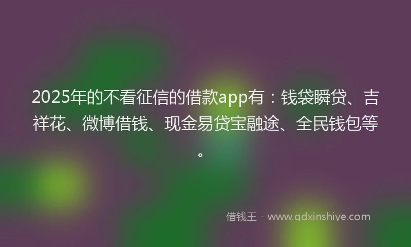 2025年的不看征信的借款app有：钱袋瞬贷、吉祥花、微博借钱、现金易贷宝融途、全民钱包等。