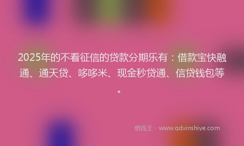 2025年的不看征信的贷款分期乐有：借款宝快融通、通天贷、哆哆米、现金秒贷通、信贷钱包等。