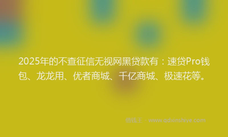 2025年的不查征信无视网黑贷款有：速贷Pro钱包、龙龙用、优者商城、千亿商城、极速花等。