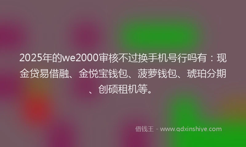 2025年的we2000审核不过换手机号行吗有：现金贷易借融、金悦宝钱包、菠萝钱包、琥珀分期、创硕租机等。