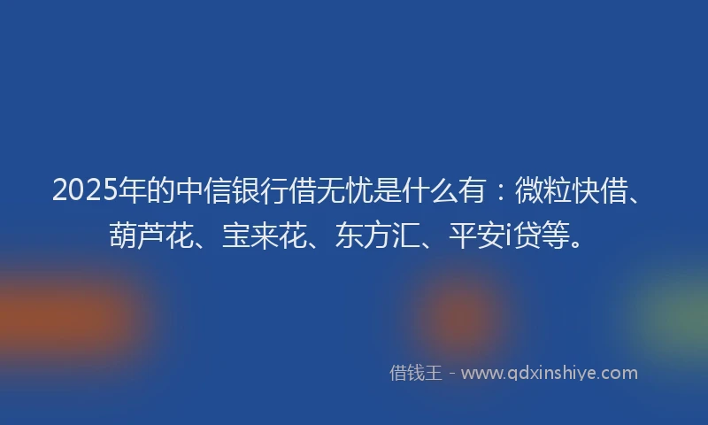 2025年的中信银行借无忧是什么有：微粒快借、葫芦花、宝来花、东方汇、平安i贷等。