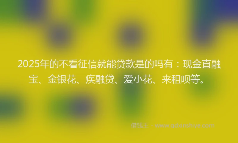 2025年的不看征信就能贷款是的吗有：现金直融宝、金银花、疾融贷、爱小花、来租呗等。