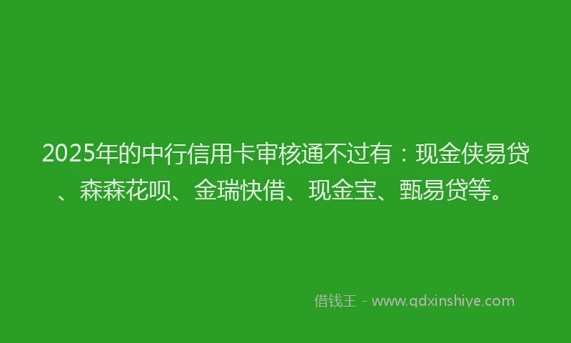 2025年的中行信用卡审核通不过有：现金侠易贷、森森花呗、金瑞快借、现金宝、甄易贷等。