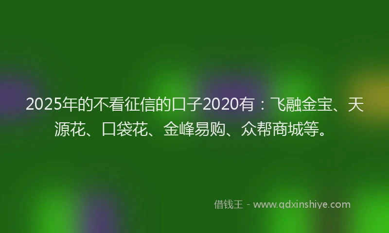 2025年的不看征信的口子2020有：飞融金宝、天源花、口袋花、金峰易购、众帮商城等。