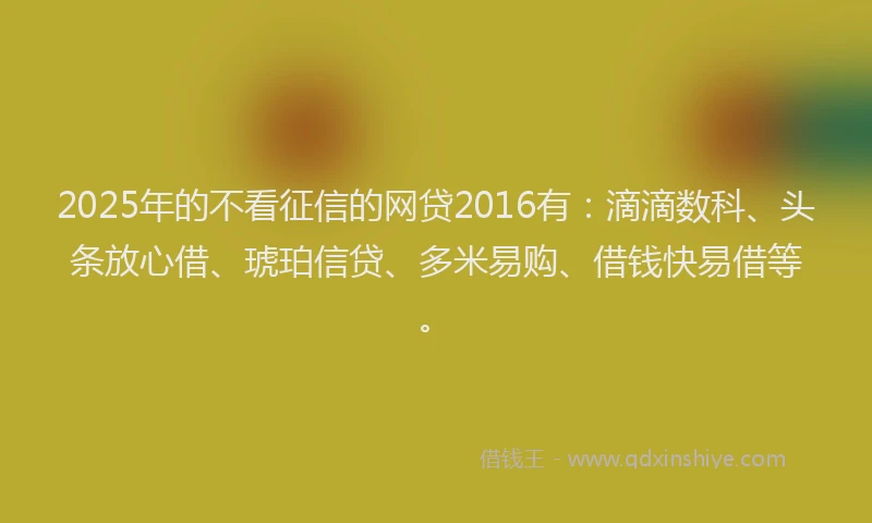 2025年的不看征信的网贷2016有：滴滴数科、头条放心借、琥珀信贷、多米易购、借钱快易借等。