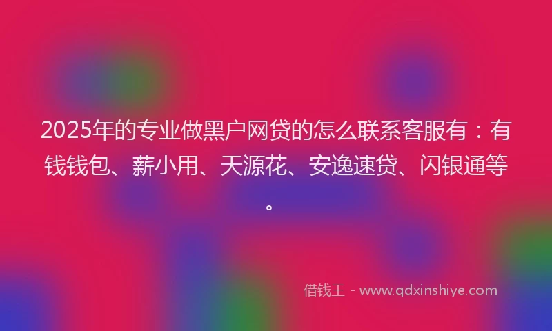 2025年的专业做黑户网贷的怎么联系客服有：有钱钱包、薪小用、天源花、安逸速贷、闪银通等。